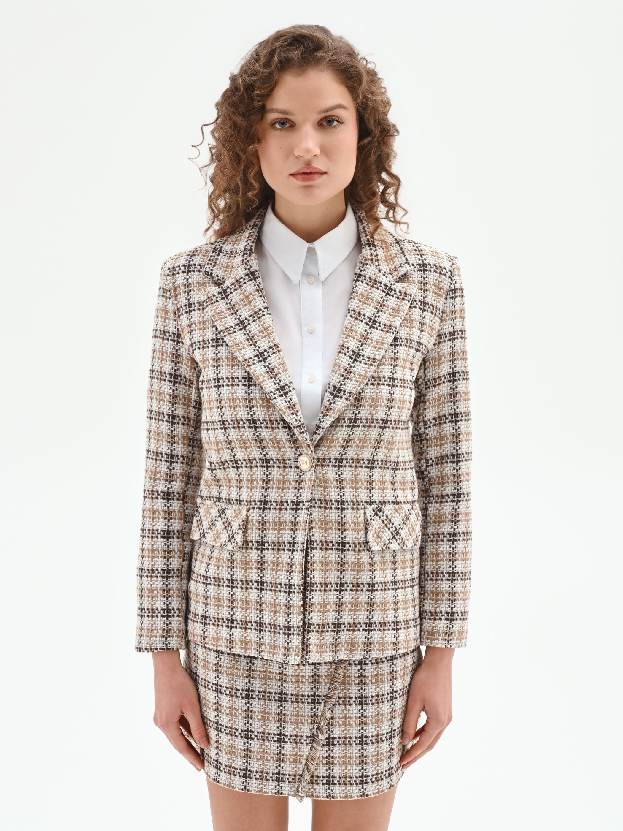Chocolate Check Tweed Blazer – Rinascimento