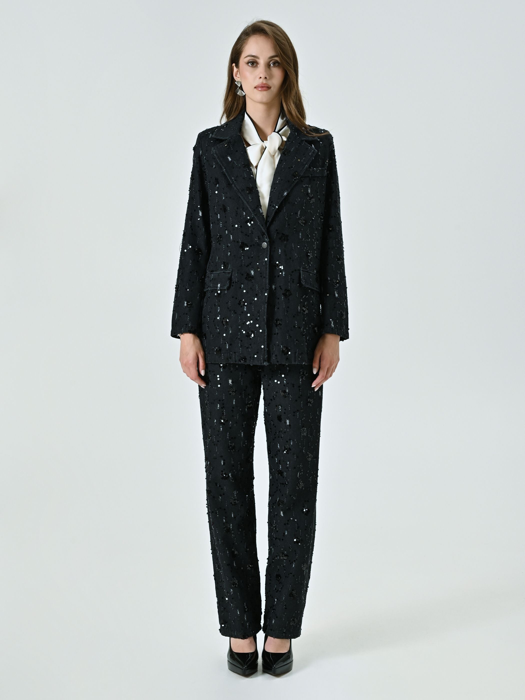Giacca Ricamata Stelle Giacca Jeans Oversize Donna Con Perline E Stelle - Denim Ricamato Maniche Lunghe Giacca Denim Maniche Lunghe - 2