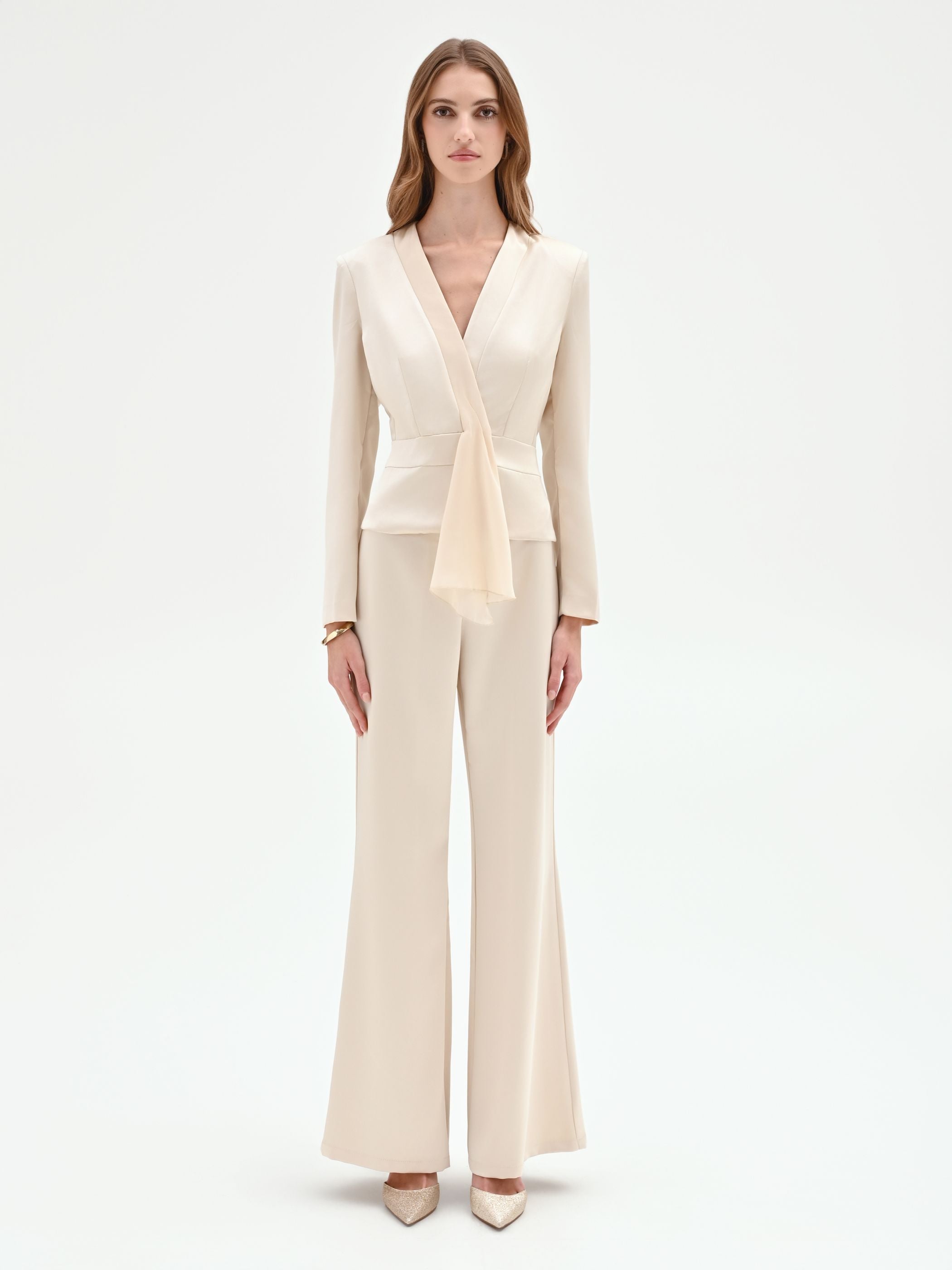 Veste Drapée en Satin Beige Clair Veste Drapée en Satin Beige Clair