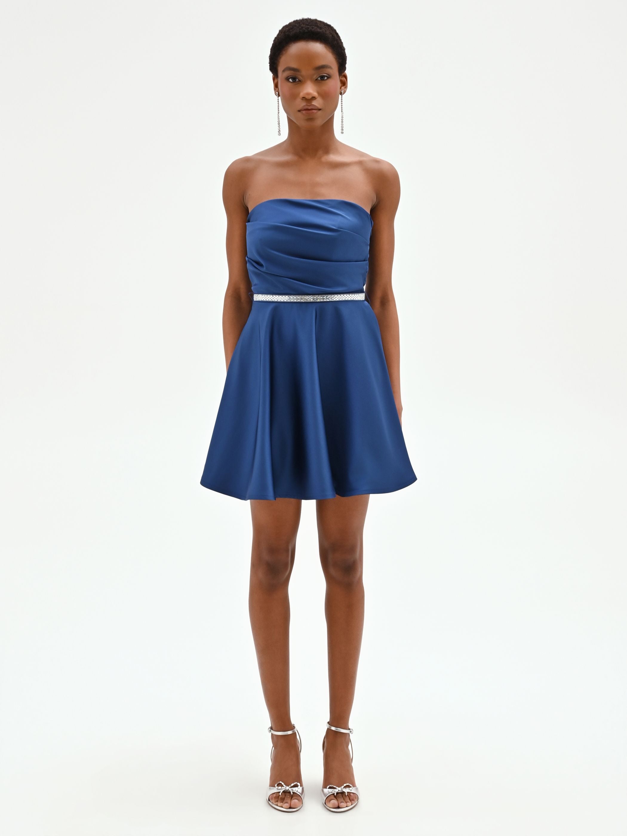 Brilliant Blue Mini Dress with Jewel Belt – Rinascimento