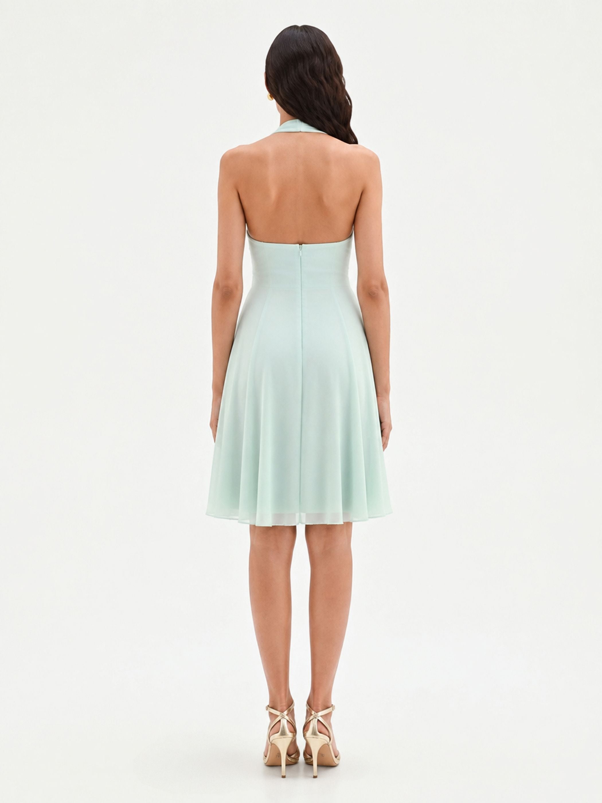 mint green halter neck dress Mint Green Cross-Front Halter Mini Dress – Rinascimento