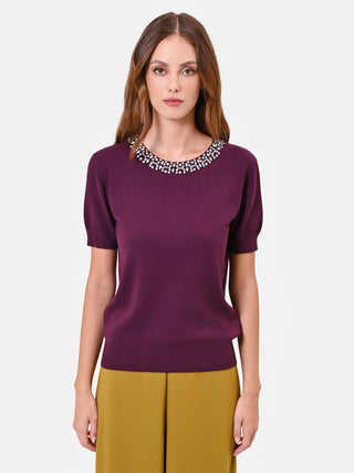 Maglia in viscosa bordeaux con scollo gioiello
