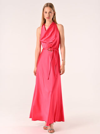 Long Dress in Fuchsia Satin