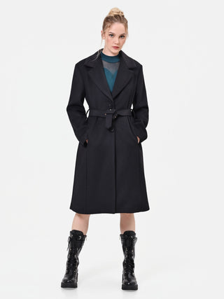 Black Belted Coat with Buttons