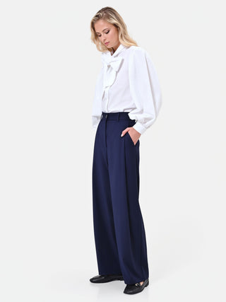 Navyblaue Palazzo-Hose mit Bundfalten aus Tech-Gewebe