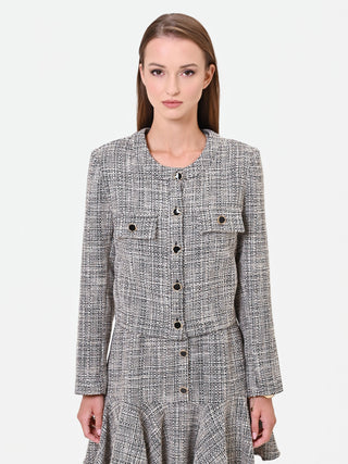 Grey Bouclé-Effect Cropped Jacket