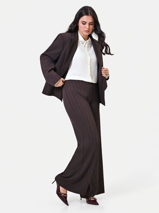 Pantalone Curvy gessato testa di moro a gamba larga
