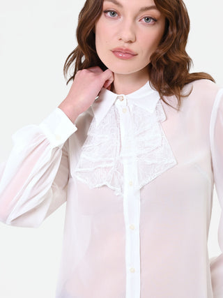 Cremeweiße Georgette-Bluse mit Rüschen