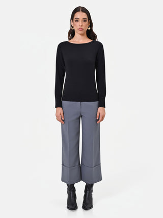 Black Viscose Boat Neck Sweater