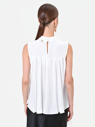 Cream White Pleated Sleeveless Top