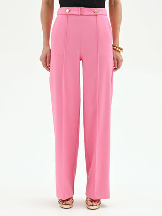 Pink palazzo trousers with a jeweled belt