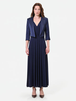 Navy Blue Bolero Jacket with Satin Lapels