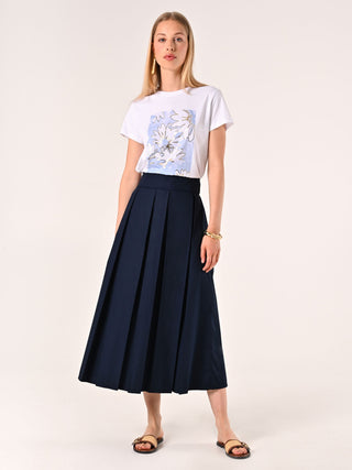 Full Midi Skirt in Blue Cotton