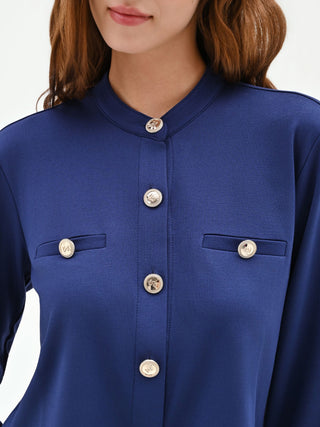 Cardigan blu morbido con bottoni dorati