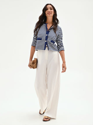 Cream White Palazzo Trousers with Central Crease
