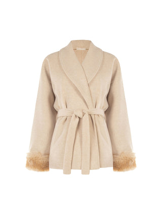 Kurzer Bademantel in Taubengrau Beige, Wollmischung