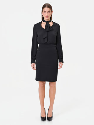 Robe fourreau noire bimatière à strass