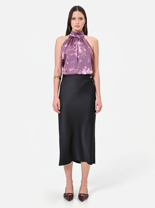 Dusty Rose Floral-Print Band Collar Top