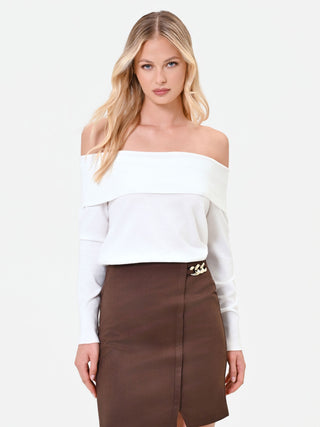 Off-the-Shoulder Cream Knit Top
