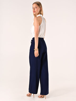 Wide-Leg Blue Viscose Trousers