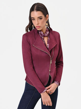 Burgundy Asymmetrical Zip Jacket
