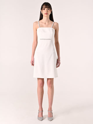 White Sheath Dress with Rhinestone Details