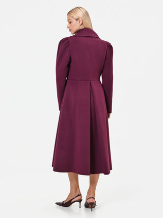 Burgundy Red Double-Breasted Flared Coat