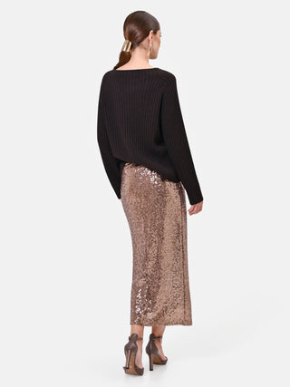 Burgundy Draped Sequin Midi Skirt