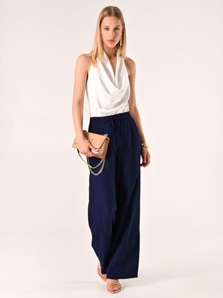 Wide-Leg Blue Viscose Trousers