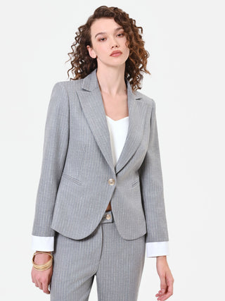 Light Grey Pinstripe Single-Breasted Blazer