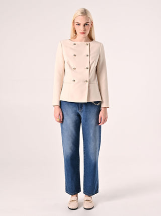 Double-Breasted Jacket in Beige Technical Fabric
