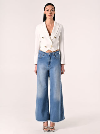 White Double-breasted Jacket in Technical Fabric