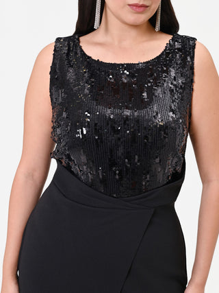 Curvy Black Jumpsuit with Sequin Bodice and Slit