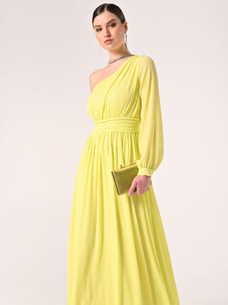 Abito Lungo Monospalla Giallo Lime