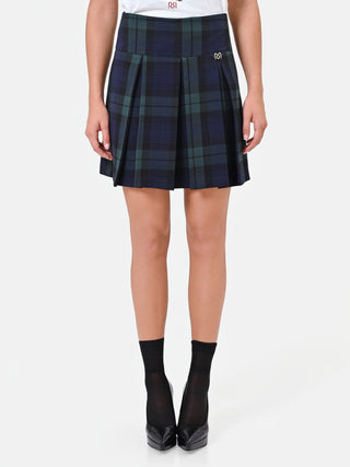 Blue Tartan Viscose-Blend Pleated Skirt