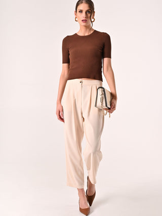 Pantalón efecto gofrado beige
