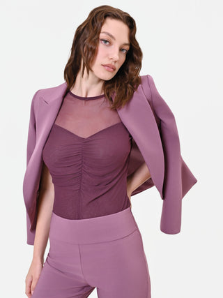 Bordeauxrote Bluse mit Tüllpasse