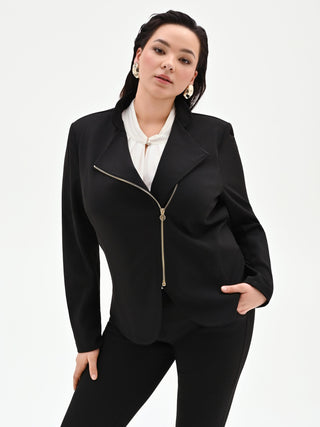 Giacca nera Curvy con zip in scuba mano crepe