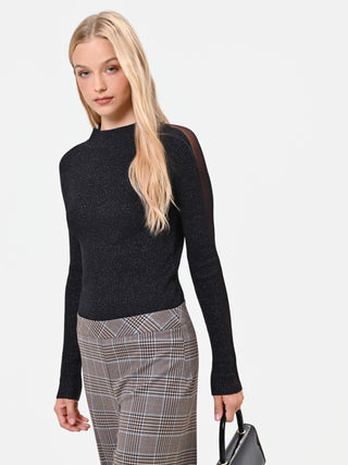 Black Viscose-Blend Ribbed Mock Neck Top