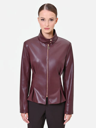 Bordeauxrote Kunstlederjacke mit Schößchen