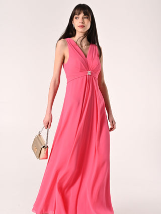 Robe coupe empire en crêpe georgette de couleur rose pâle