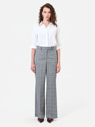 Pantalone grigio a gamba ampia con fantasia check