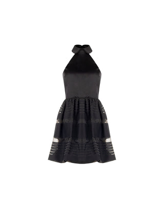 Abito corto nero in organza e tulle