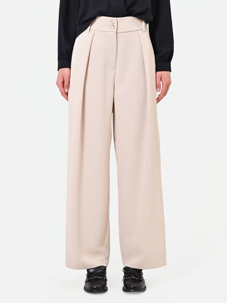Pantalone palazzo tortora beige con pinces frontali
