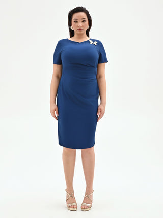 Abito Curvy blu brillante con drappeggio laterale