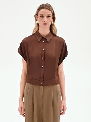 Chocolate Satin Cropped Shirt