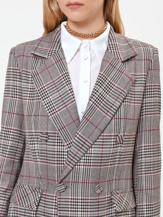 Taupe Beige Prince of Wales Check Polyviscose Double-Breasted Jacket