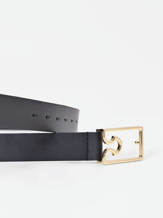 Black Leather Belt with Interlocking Buckle