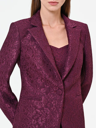 Lace-Effect Single-Breasted Burgundy Jacket