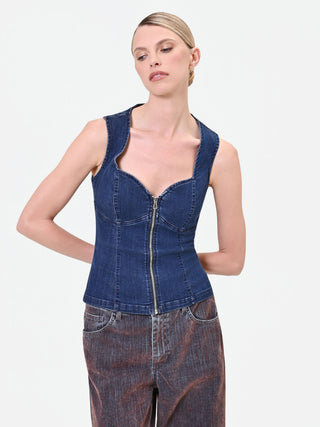 Bustier-Weste aus indigoblauem Denim